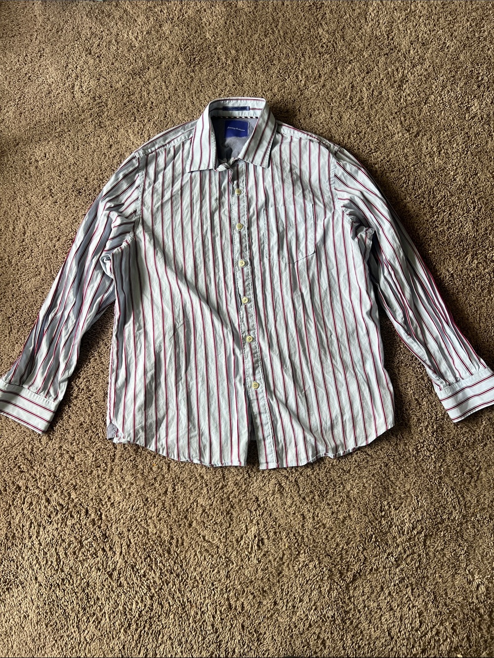 Tommy Bahama Blue w Red Stripes Long Sleeve Button Down Collared Shirt Size XL